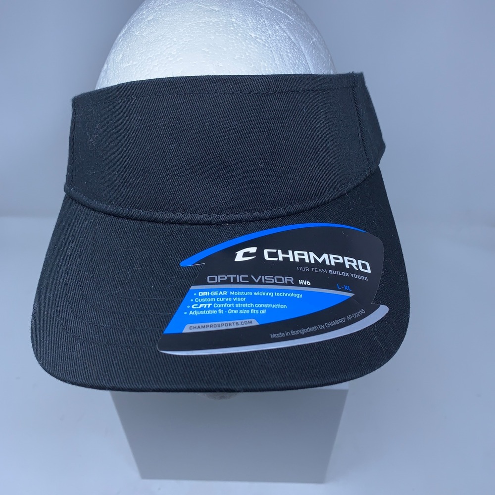 Champro Unisex L-XL Black Optic DRI-GEAR Moisture Wicking Athletic Sport Visor